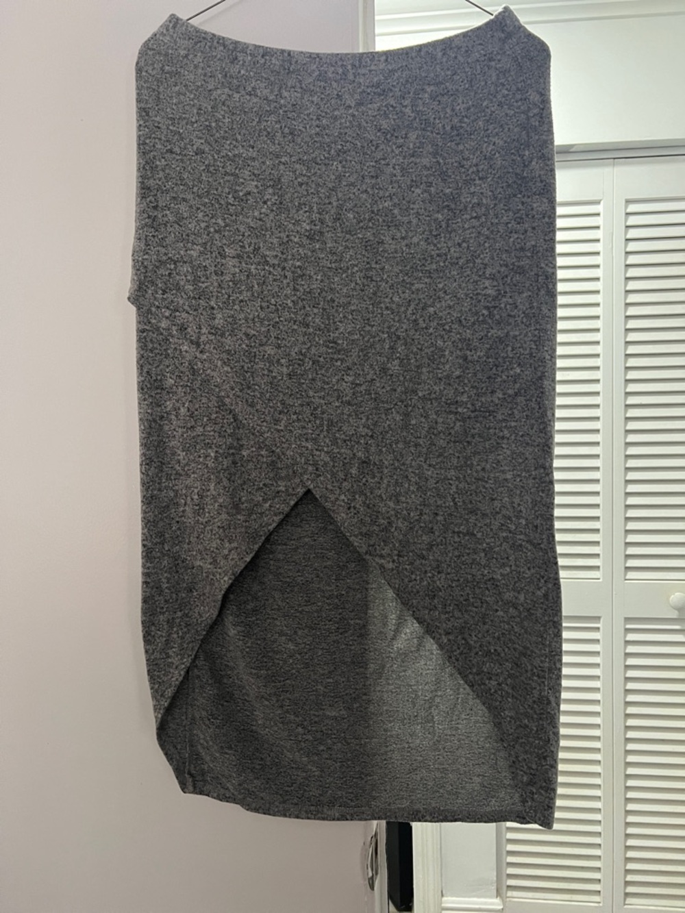 Express Gray Wrap-Front High-Low Knit Skirt